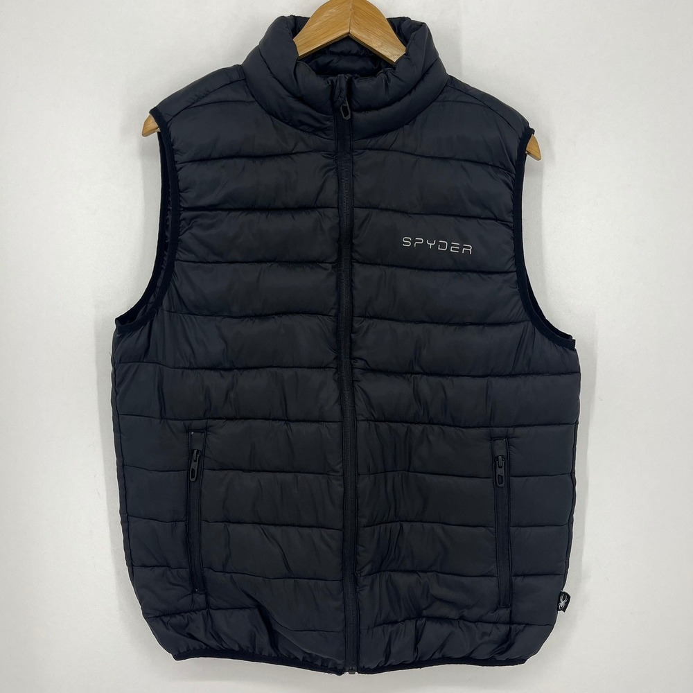 Spyder Mens Black Quilted Puffer Vest Full Zip Size Medium Sleeveless Pockets